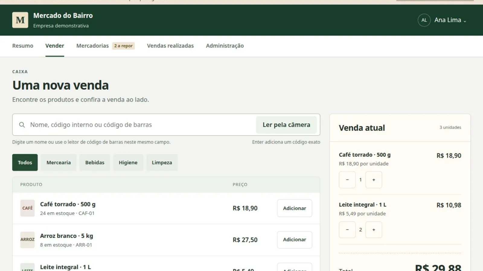 Tela do projeto Vivaldo